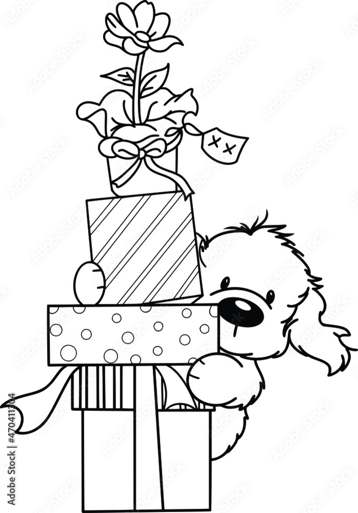christmas dog coloring page Stock Vector | Adobe Stock