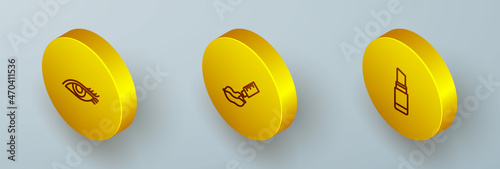 Set Isometric line Woman eye, Lip augmentation and Lipstick icon. Vector