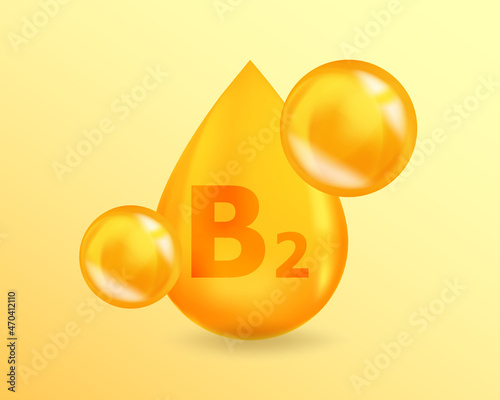 Vitamin B2 Riboflavin. Realistic Vitamin drop B2 Riboflavin design. 3D Vitamin complex illustration concept.
