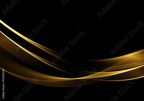 Vector design element of shiny gold moving lines with glitter effect on dark background for greeting card, discount coupon, banner, flyer, poster and web design.