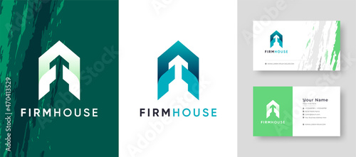 Abstract style Initial Letter F or House, Home Combination Company business Logo with Business Card Design Fresh or Clean Editable Template
