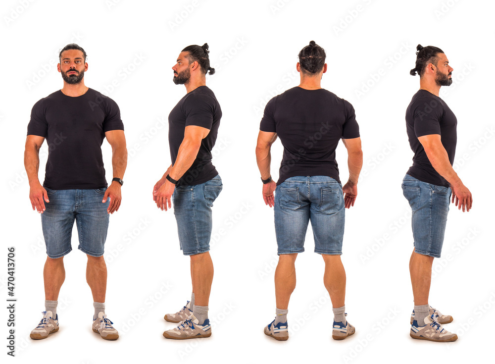 Four views of bodybuilder: back, front, sides Four views of bodybuilder: back, front, sides