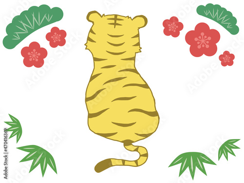 手描きのかわいいトラ。後ろを向いている