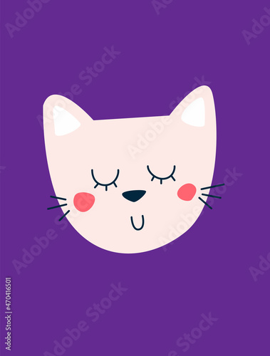 Minimalistic cute illustration of a cat face. Children's poster in the bedroom or children's room. Scandi minimalistic