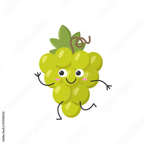 Bunch grapes running cute funny character cartoon smiling face happy joy emotions ripe juicy symbol wine beautiful icon vector illustration.