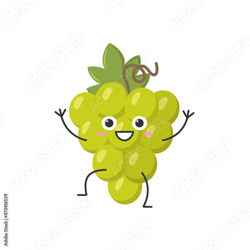 Bunch grapes cute funny character cartoon smiling face happy joy emotions ripe juicy symbol wine beautiful icon vector illustration.