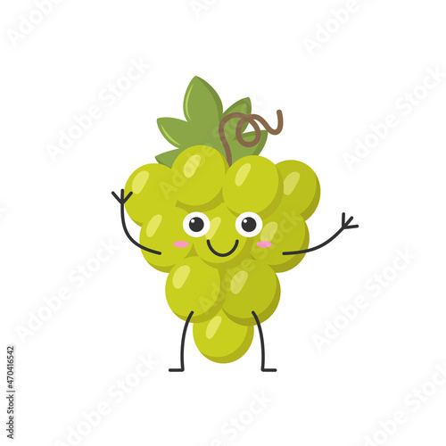 Bunch grapes hand greeting cute funny character cartoon smiling face happy joy emotions ripe juicy symbol wine beautiful icon vector illustration.