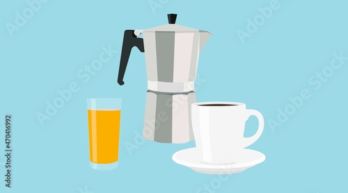 Coffee, Orange Juice and Coffee Maker. Vector flat editable isolated illustration
