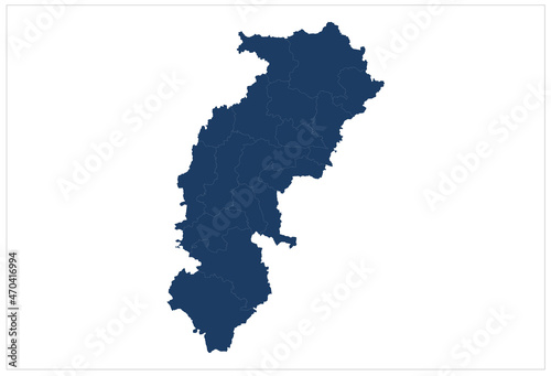 Blue color District map of chhattisgarh state of India illustration on white background photo