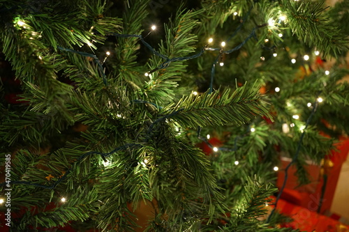 Green Christmas Tree illumination with Decorations -                                                                       