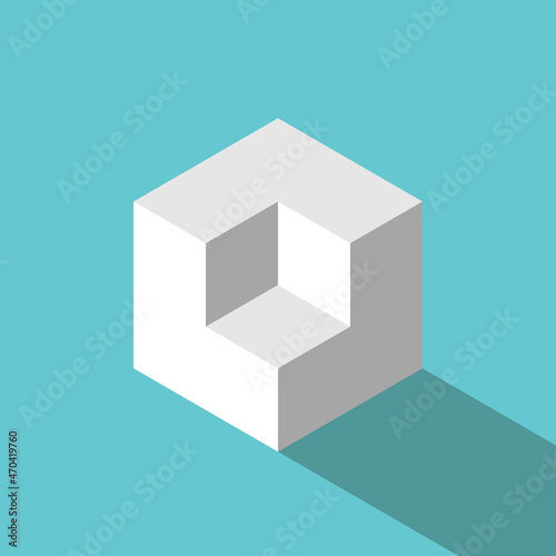 Isometric cube with empty niche. Marketing, positioning, geometry and focus concept. Flat design. EPS 8 vector illustration, no transparency, no gradients