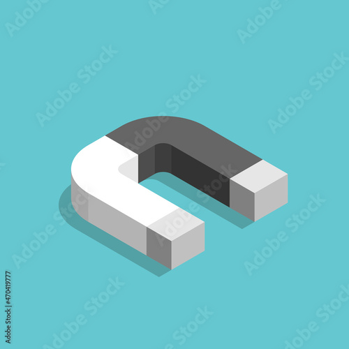 Isometric horseshoe magnet. Science, magnetism, physics, attraction, opposites and teamwork concept. Flat design. EPS 8 vector illustration, no transparency, no gradients