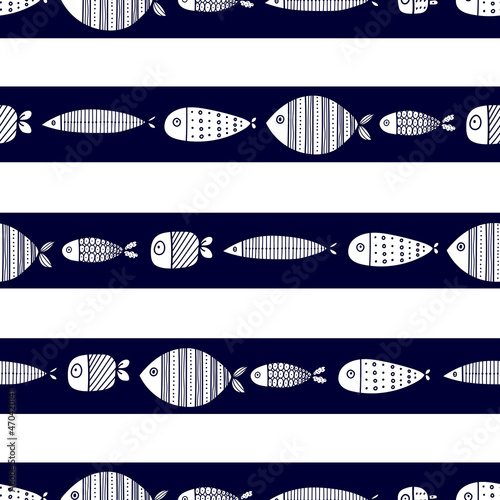 Cute fish. Vector seamless pattern.  Can be used in textile industry, paper, background, scrapbooking.