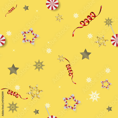 New Year and Merry Christmas seamless pattern  with Christmas  toys. Vector illustration. Design wallpaper  fabrics  postal packaging.