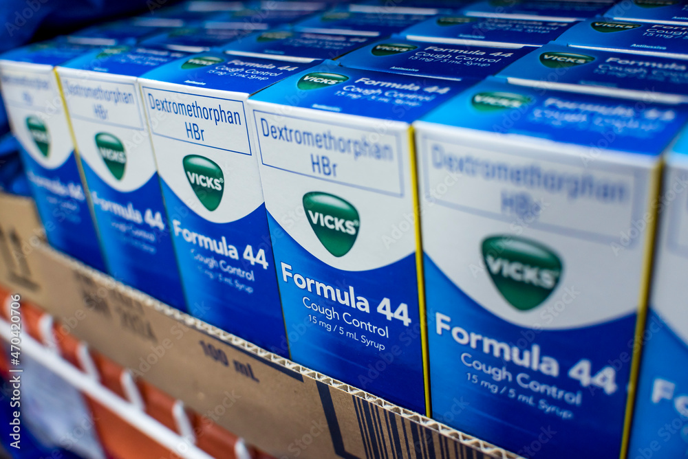Vicks Formula 44 cough syrup for sale at the supermarket. Stock Photo |  Adobe Stock