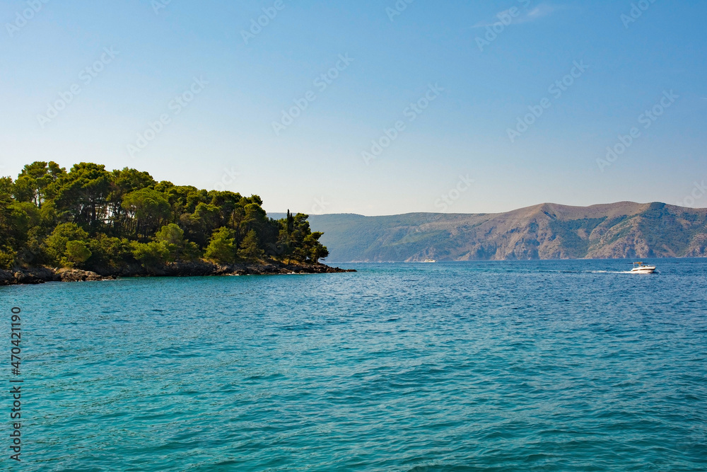 The late summer coastline near Glavotok on Krk Island in Primorje-Gorski Kotar County in western Croatia
