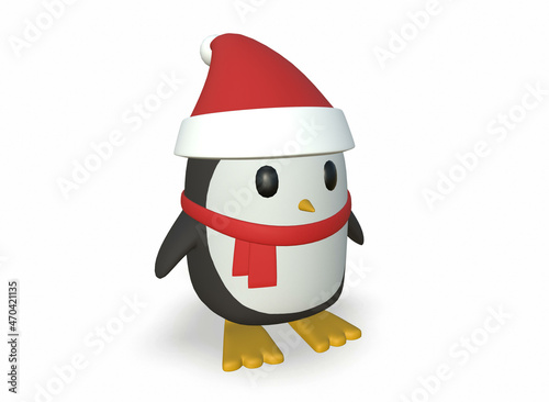 Winter cartoon penguins wearing Santa hats. Isolated on white.3d-rendering