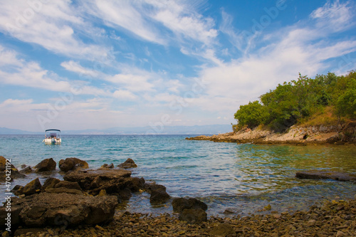 The secluded Pero Beach near Milohnici village on the rugged coast of Krk Island, in the Primorje-Gorski Kotar County of western Croatia in late summer
