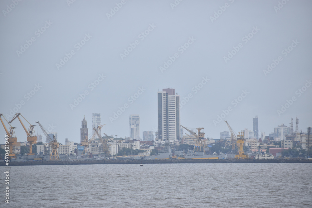India 18 november 2021 Mumbai coast line with water in foreground and sky in background