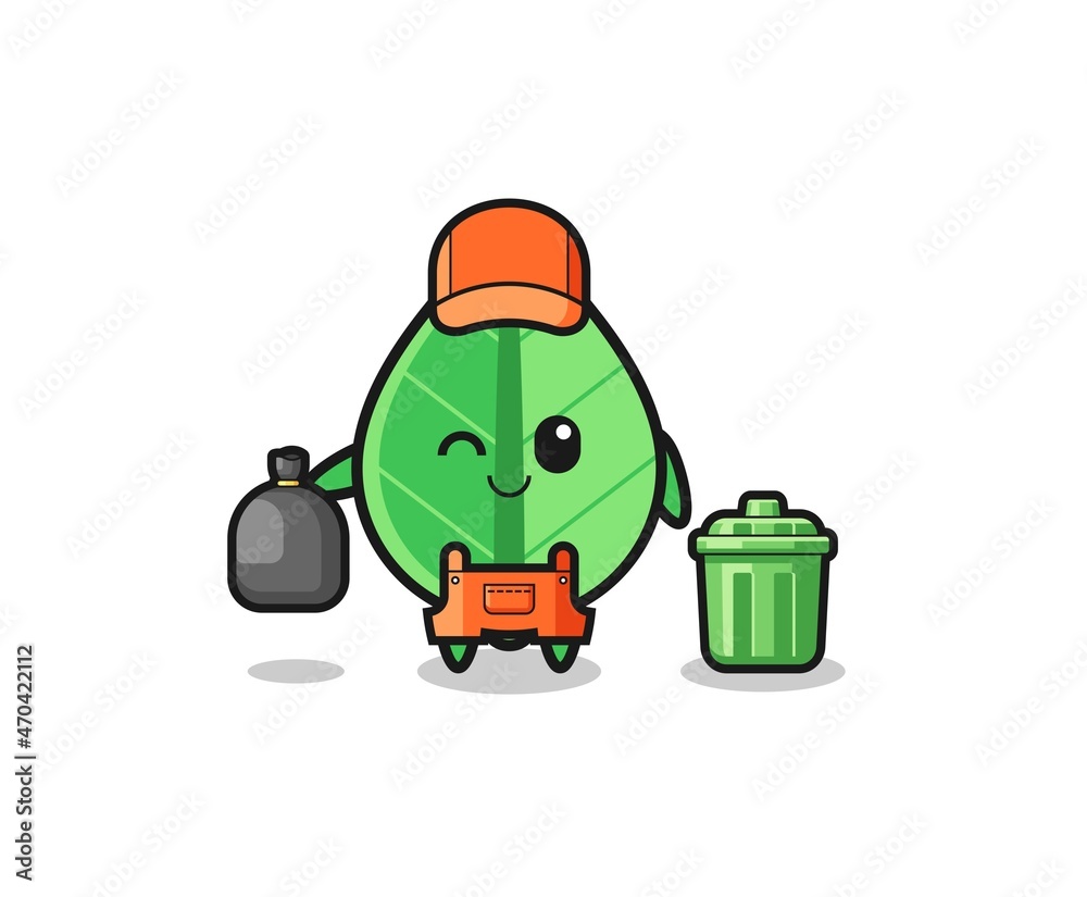 the mascot of cute leaf as garbage collector the mascot of cute leaf as garbage collector