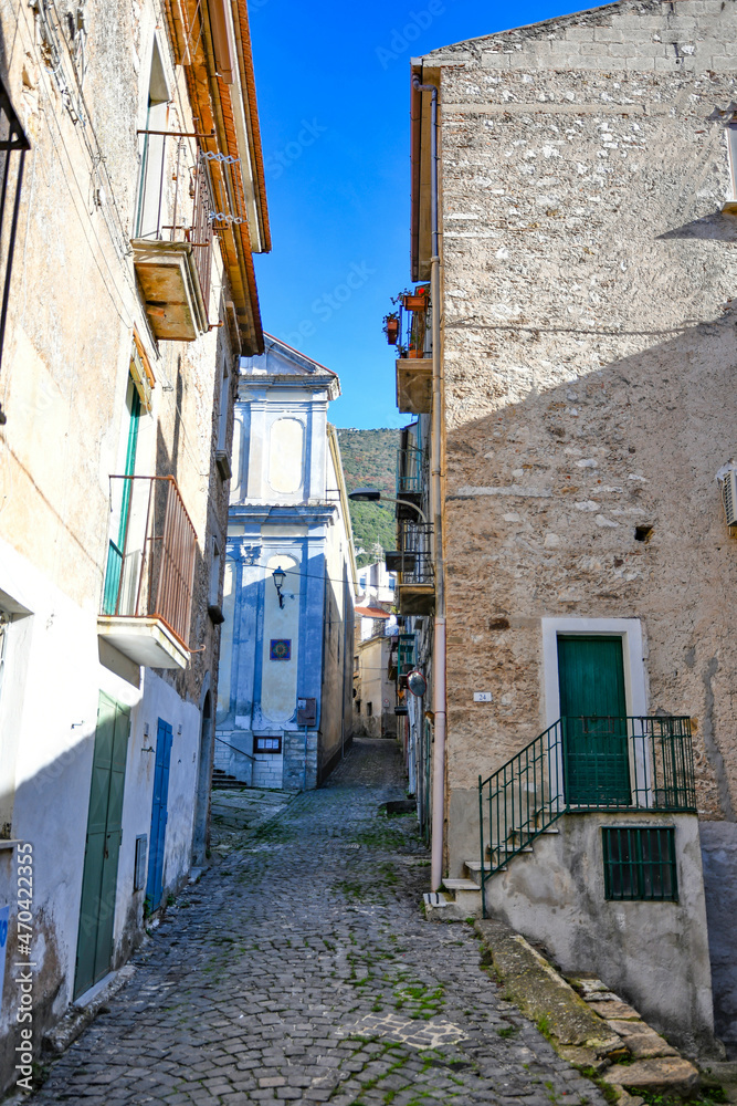 A narrow street in Capaccio, a small village of the province of Salerno, Italy.