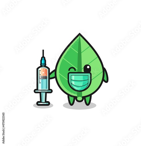 leaf mascot as vaccinator