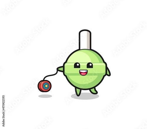 cartoon of cute lollipop playing a yoyo