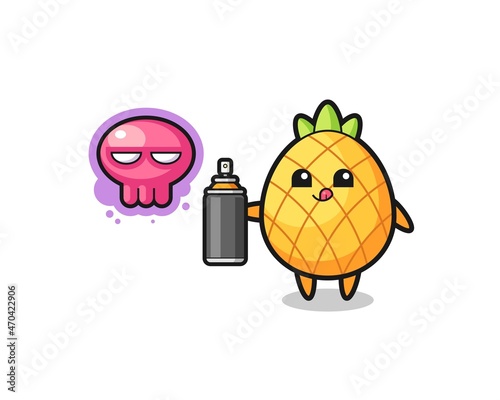 pineapple cartoon make a graffiti with a spray paint
