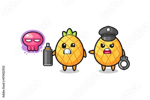 pineapple cartoon doing vandalism and caught by the police