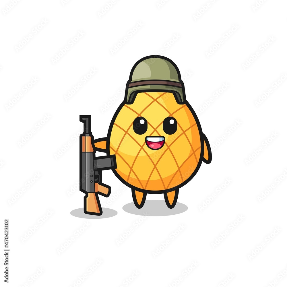 cute pineapple mascot as a soldier