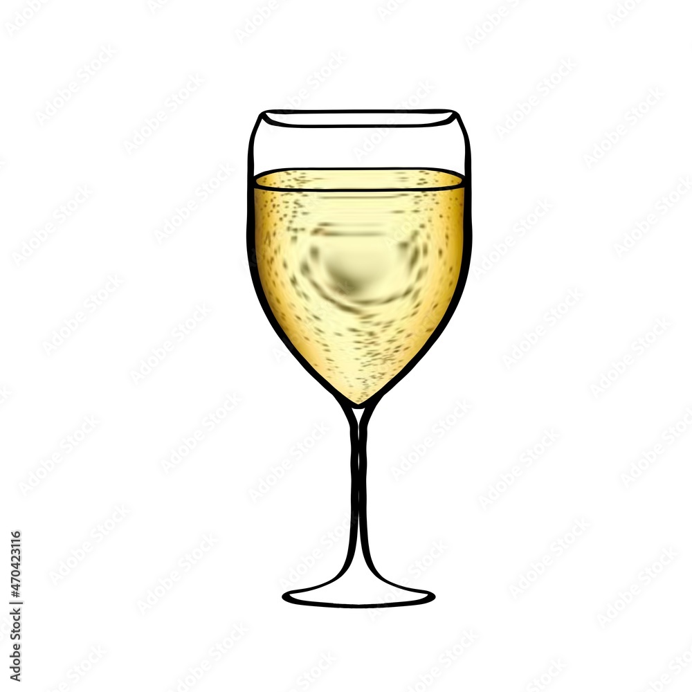 A glass for champagne or wine . Illustration of a doodle.