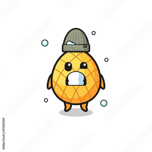 cute cartoon pineapple with shivering expression