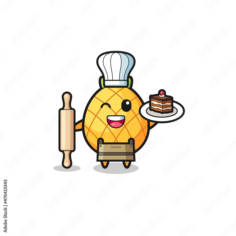 pineapple as pastry chef mascot hold rolling pin pineapple as pastry chef mascot hold rolling pin