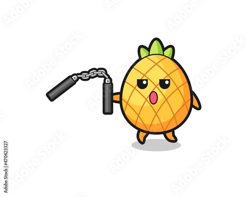 cartoon of pineapple using nunchaku