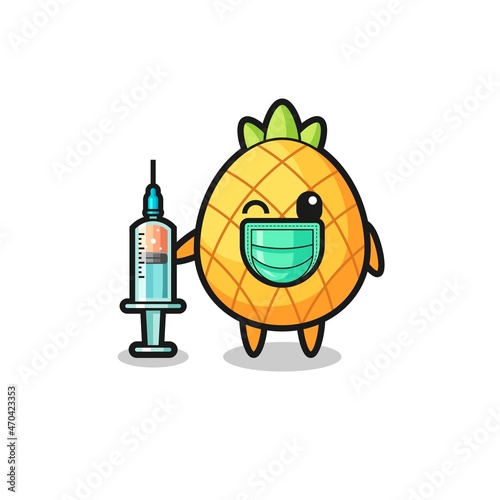 pineapple mascot as vaccinator