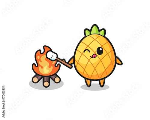 pineapple character is burning marshmallow