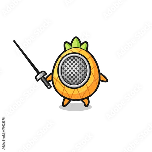 pineapple earth cartoon as fencer mascot