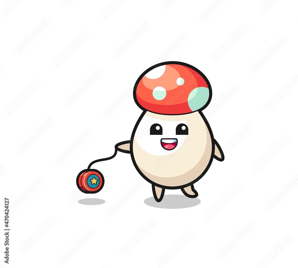cartoon of cute mushroom playing a yoyo cartoon of cute mushroom playing a yoyo