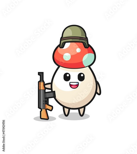cute mushroom mascot as a soldier