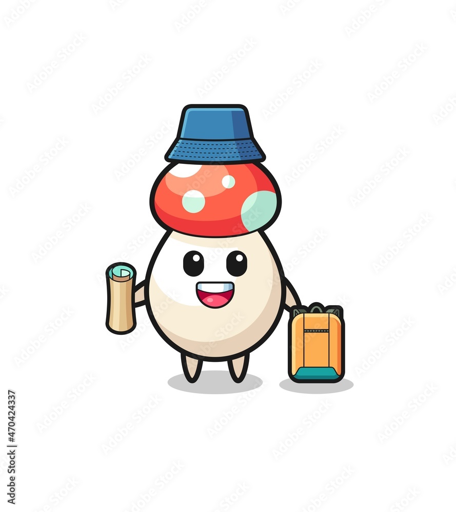 mushroom mascot character as hiker mushroom mascot character as hiker