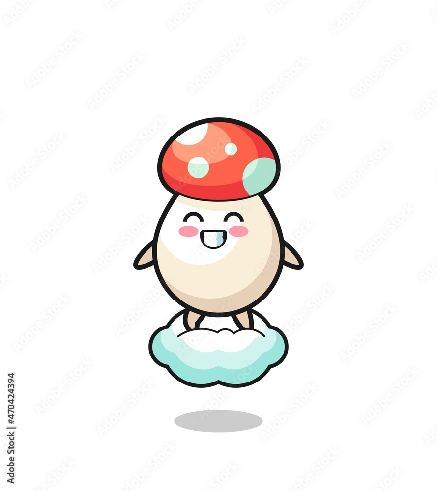 cute mushroom illustration riding a floating cloud cute mushroom illustration riding a floating cloud