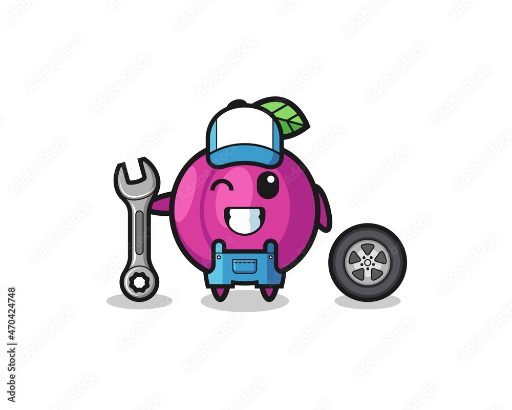 the plum fruit character as a mechanic mascot the plum fruit character as a mechanic mascot