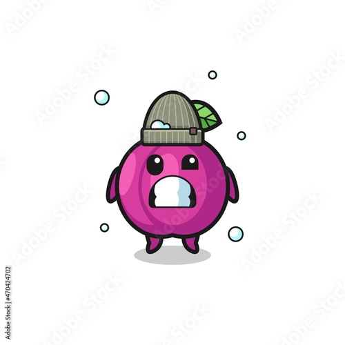 cute cartoon plum fruit with shivering expression