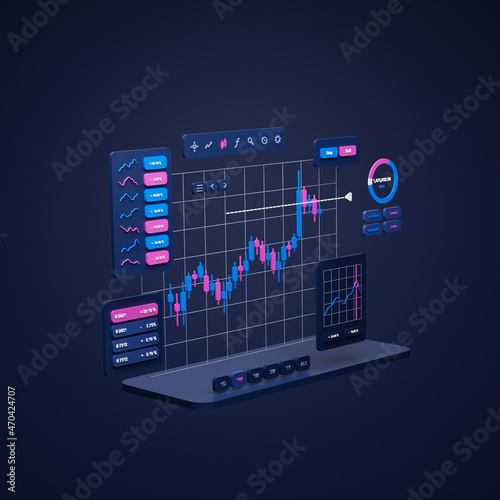 Financial business investment stock market forex crypto currency Trading candlestick data profits analysis chart graph interface display technology, stock chart concept, 3d rendering.