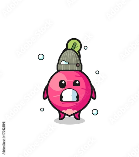 cute cartoon radish with shivering expression