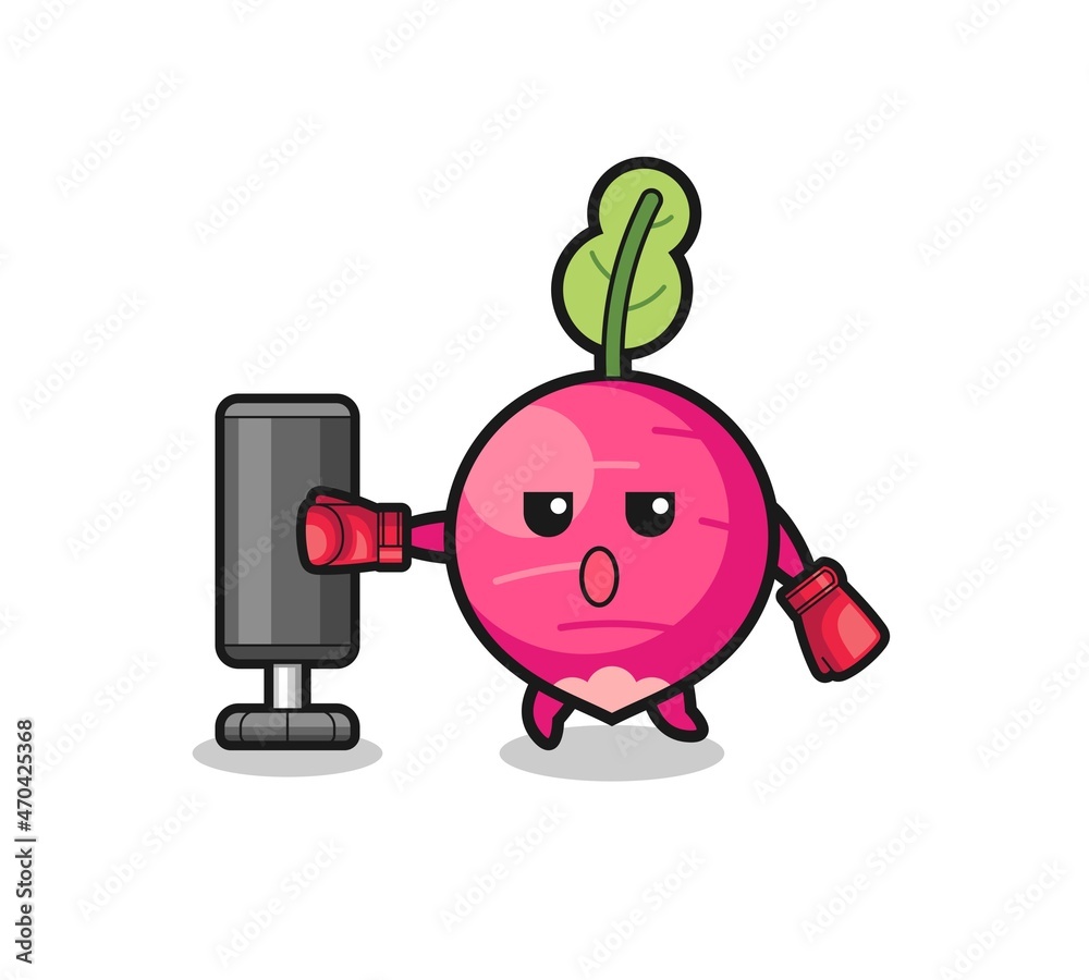 radish boxer cartoon doing training with punching bag radish boxer cartoon doing training with punching bag