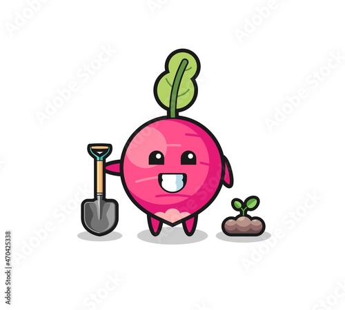 cute radish cartoon is planting a tree seed