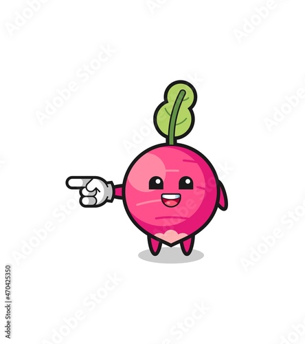 radish cartoon with pointing left gesture