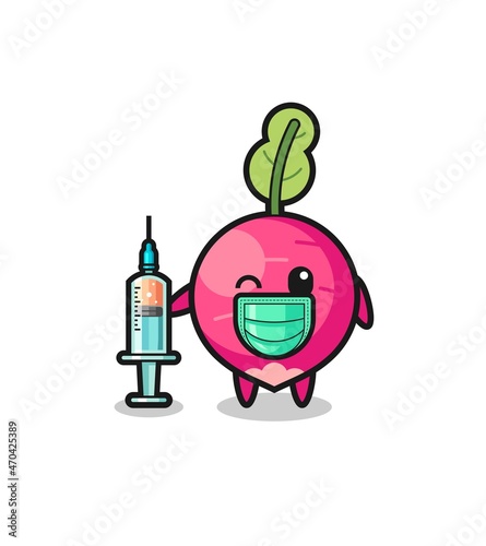 radish mascot as vaccinator