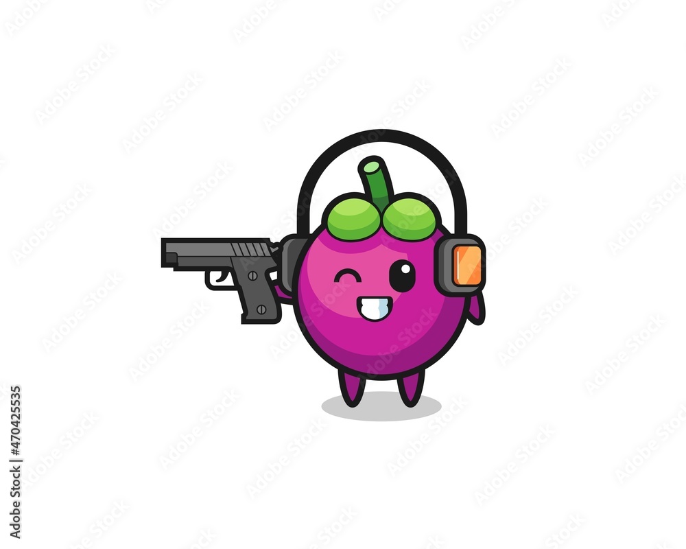 illustration of mangosteen cartoon doing shooting range